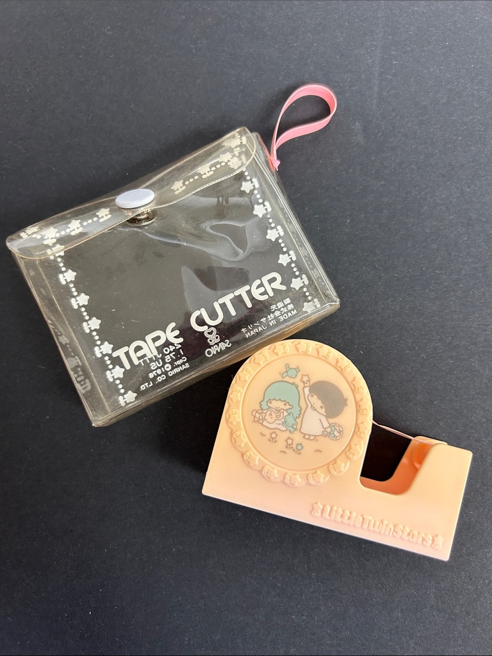 Vintage 1976 Little Twin Stars “ Tape Cutter” in plastic carry pouch SANRIO